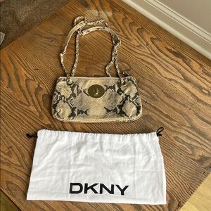 Like NEW! DKNY gold Black iridescent snake print leather  Shoulder/Crossbody